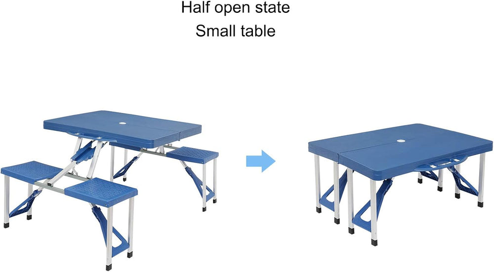 4FT Portable Folding Camping Picnic Table with Seats Chairs and Umbrella Hole...
