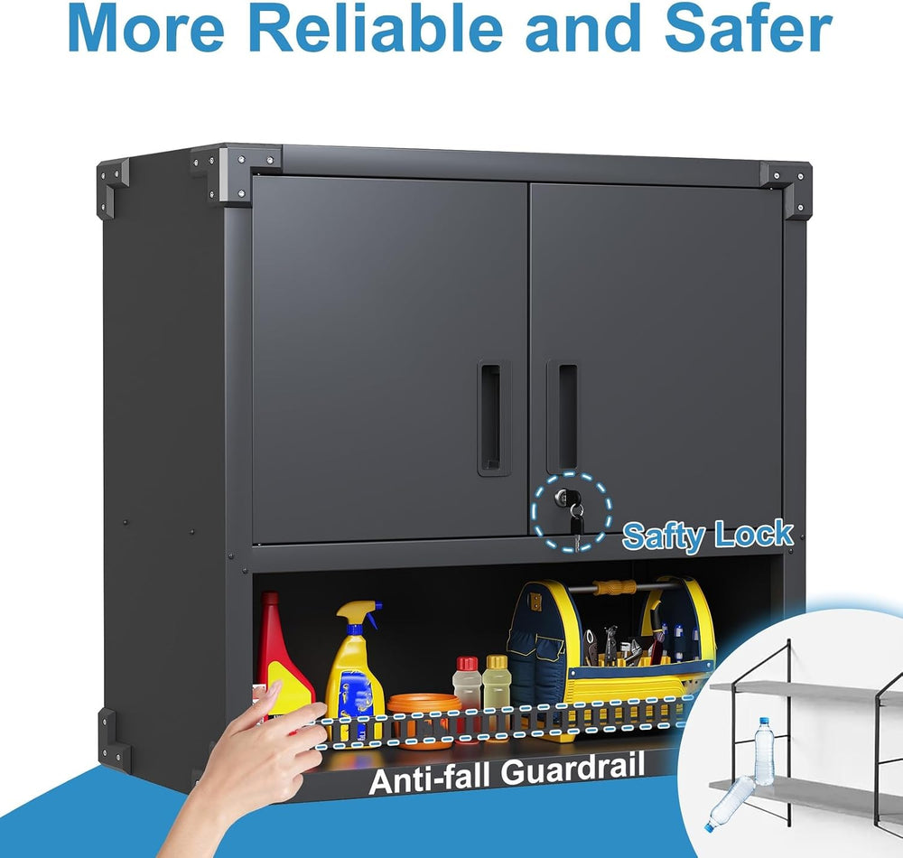 Metal Storage Wall Cabinets with Doors and Opening Drawer,Heavy Duty Black Ga...