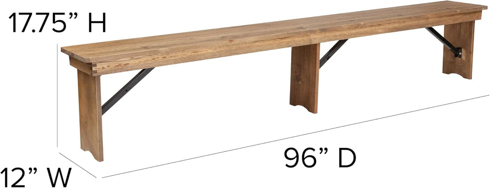 Flash Furniture Hercules 96x12 Folding Bench with Legs, Rustic