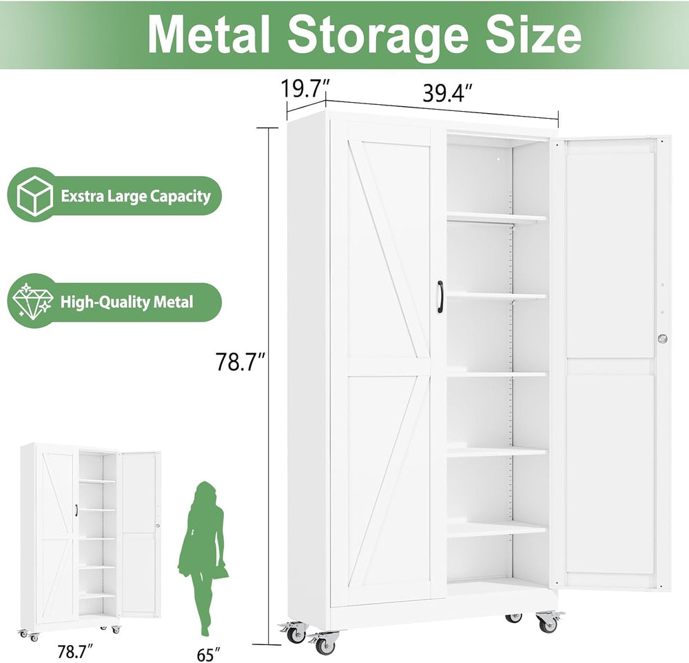 Metal Garage Storage Cabinet with Locking Doors and Adjustable Shelves,78.74&...
