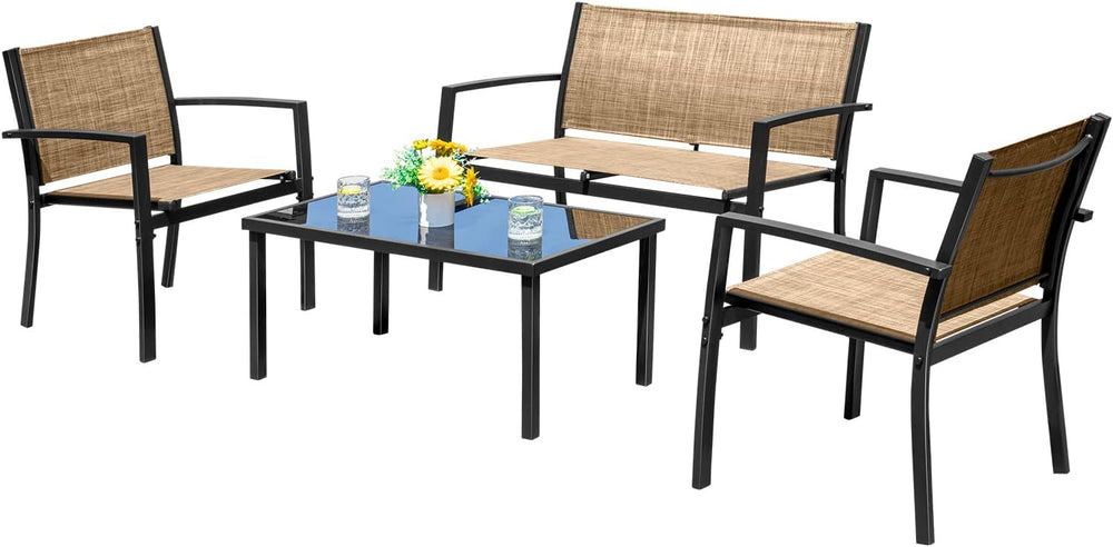 Devoko 4 Pieces Patio Furniture Set Outdoor Garden Patio Conversation Sets Po...