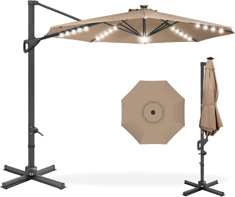 Best Choice Products 10ft Solar LED Cantilever Patio Umbrella, 360-Degree Rot...