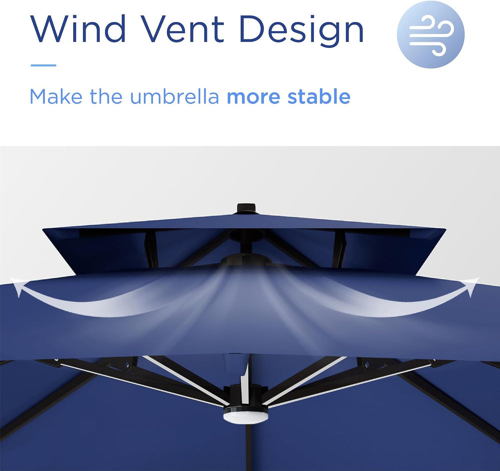 Deconk 10' X 13 'Patio Umbrella with LED Light Outdoor Cantilever Umb...