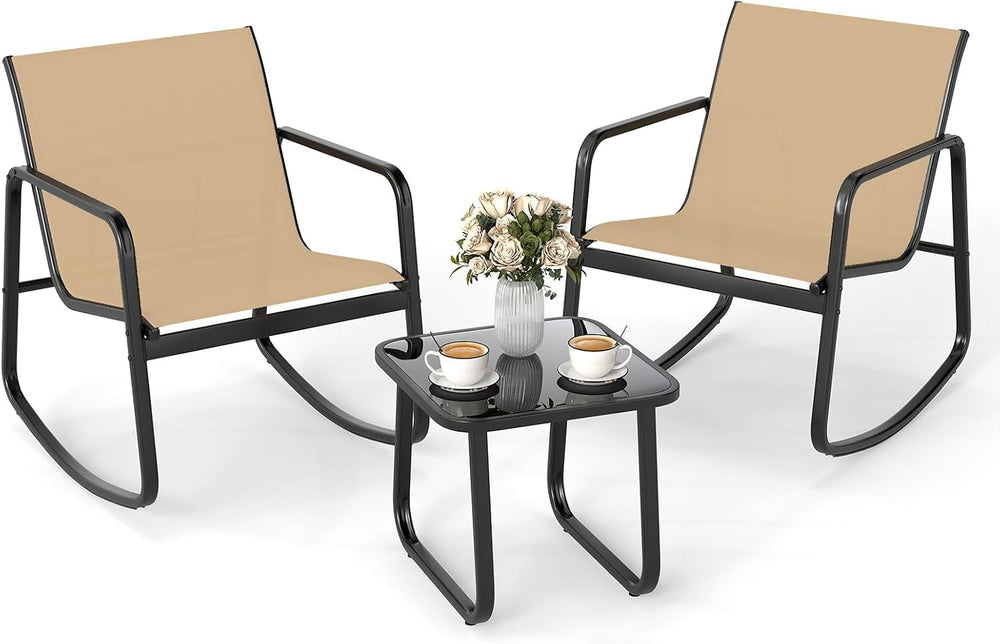 Tangkula 3 Piece Rocking Bistro Set, Patio Furniture Set with 2 Rocking Chair...