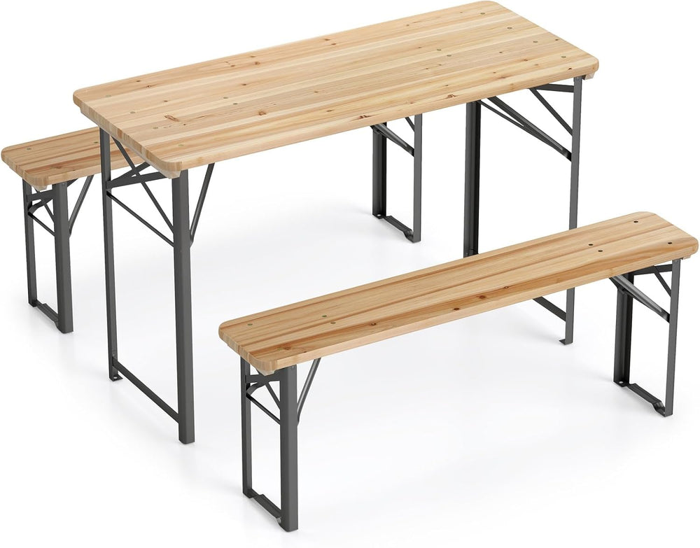 Tangkula 3 Piece Folding Picnic Table with 2 Benches, Foldable Wood Picnic Ta...