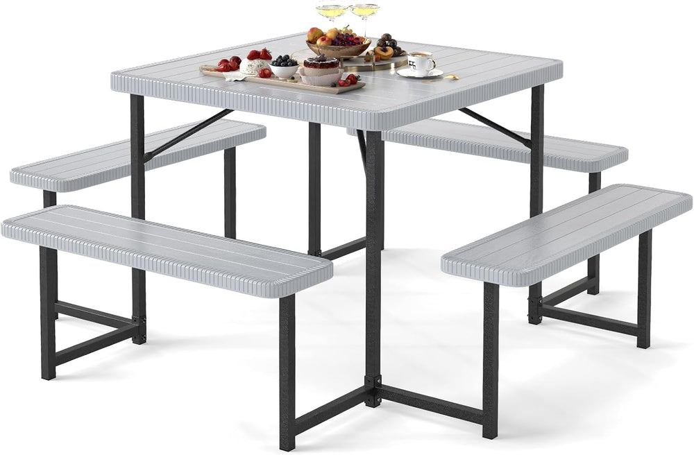 GIANTEX Picnic Table Bench Set for 4-8 People, 34" Outdoor Square Dining...