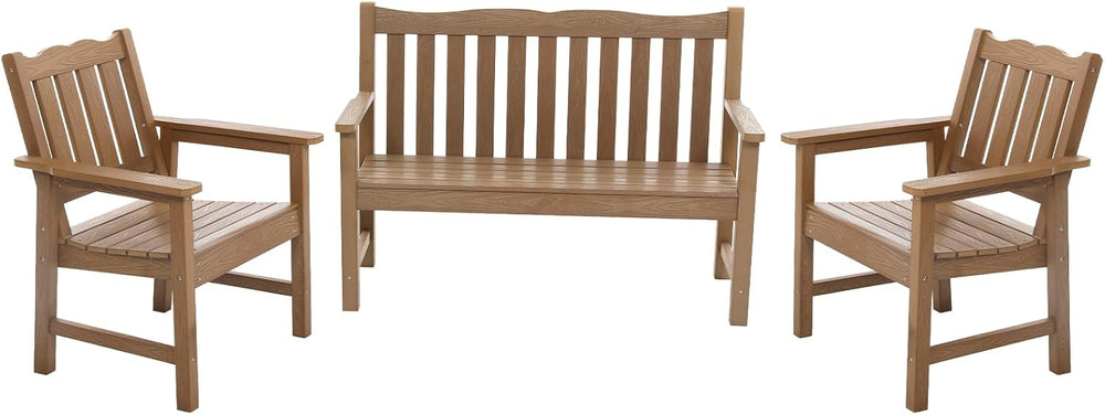 Stoog All-Weather Garden Bench & Chairs Set, 3-Piece Patio Furniture Set,...