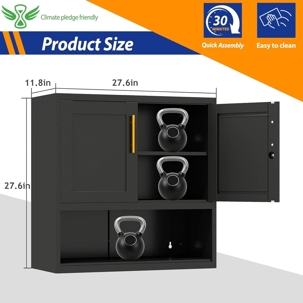 GAIOUS Metal Garage Wall Cabinet with Lock, Wall Mounted Steel Tool Cabinet