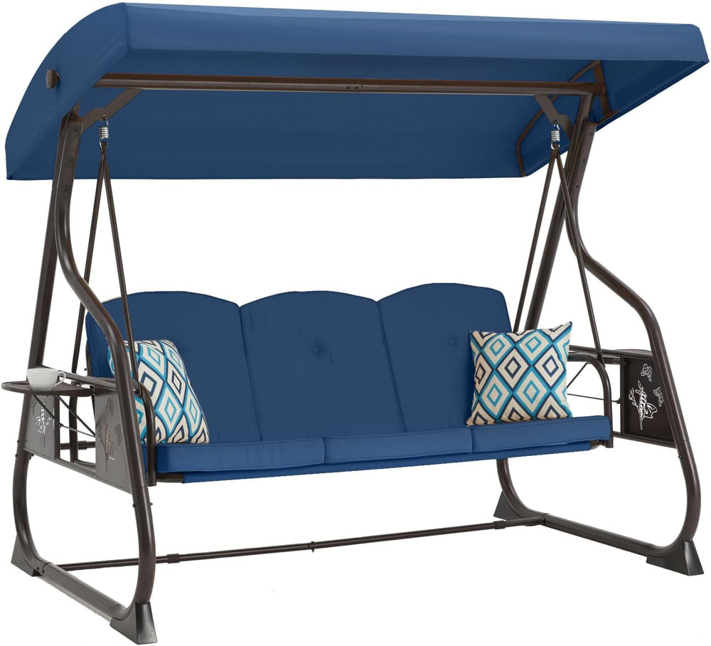 ZZW 3-Seat Patio Porch Swing 800LBS Outdoor Swing with Stand w/Canopy & A...