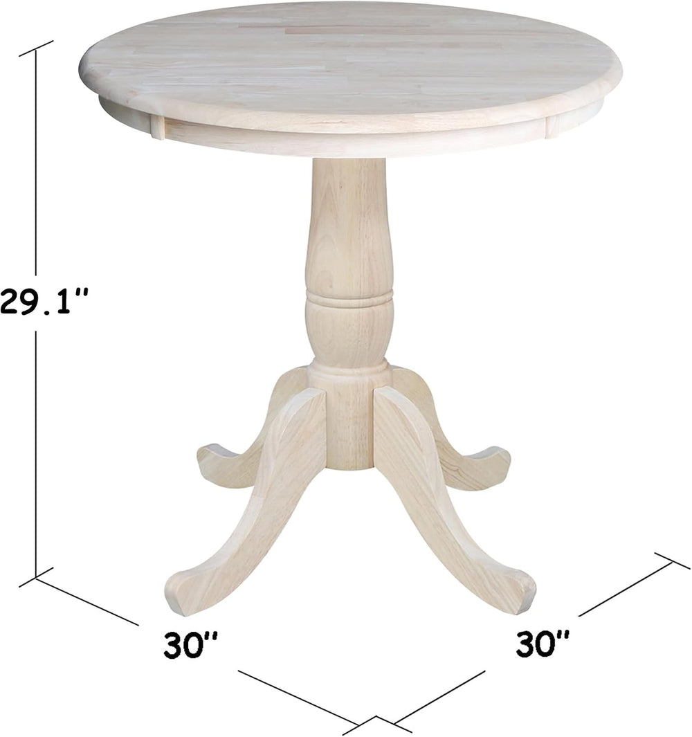 IC International Concepts, 30" Round Top Pedestal Dining Table, Solid Re...