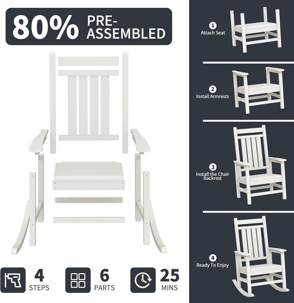 GARDENSTAR Oversized Outdoor Rocking Chair, All-Weather HDPE Patio Rocker for...