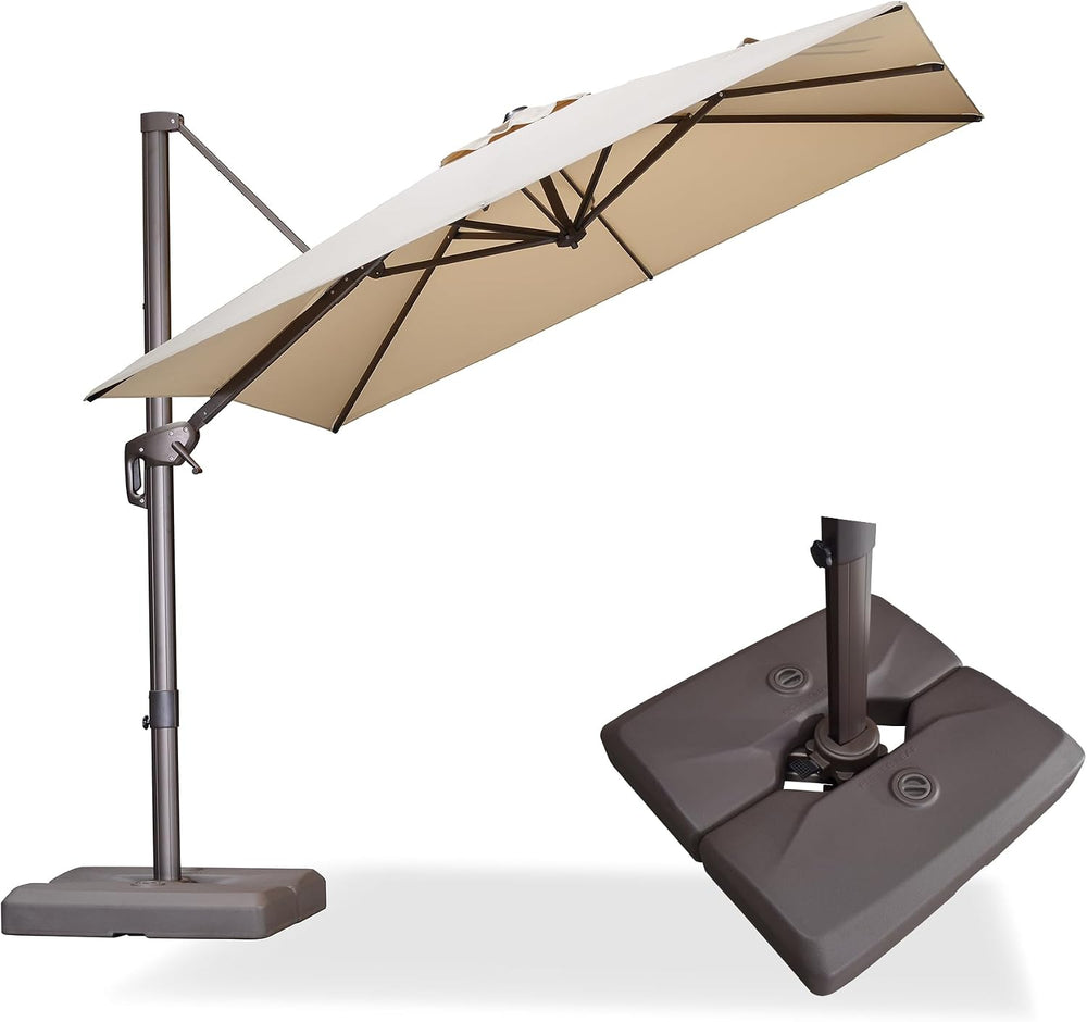 PURPLE LEAF Cantilever Umbrella with Base 8' X 8' Bronze, Beige