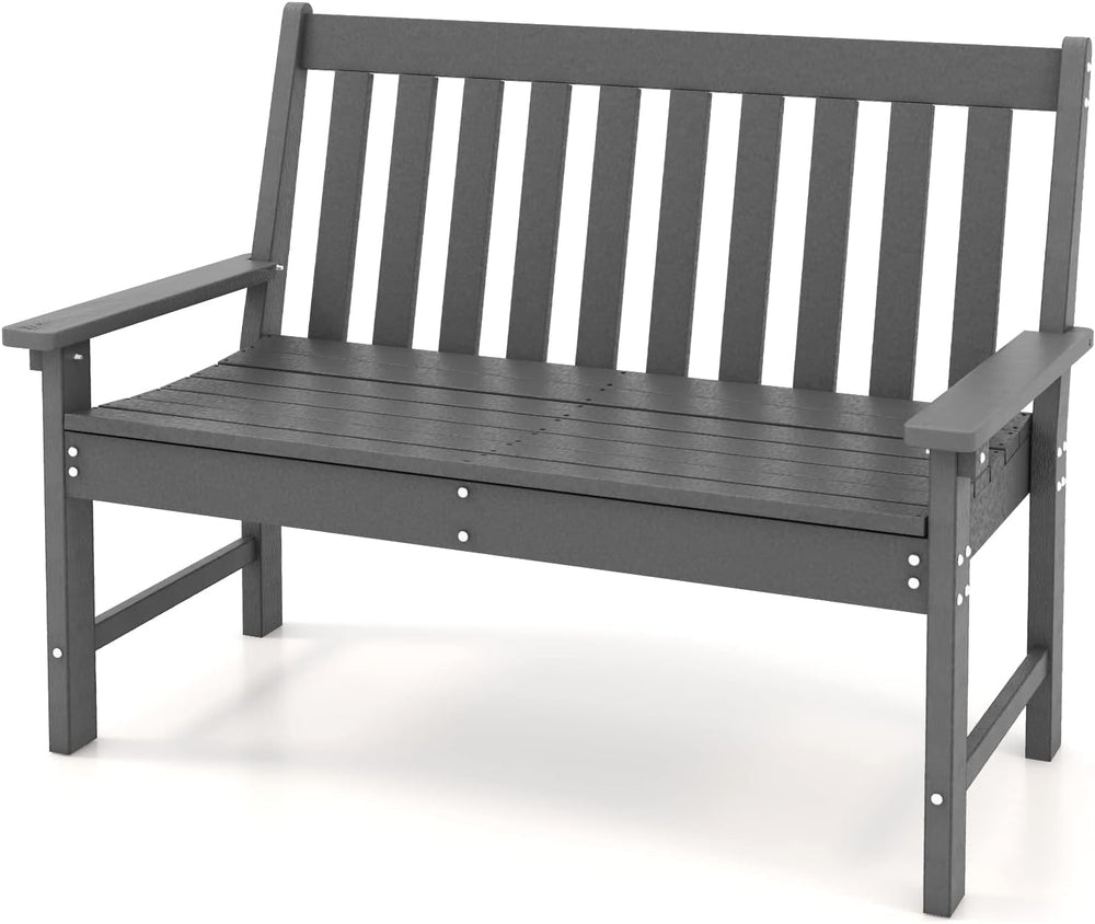 Tangkula HDPE Outdoor Garden Bench with Backrest, 2-Person All-Weather Patio ...