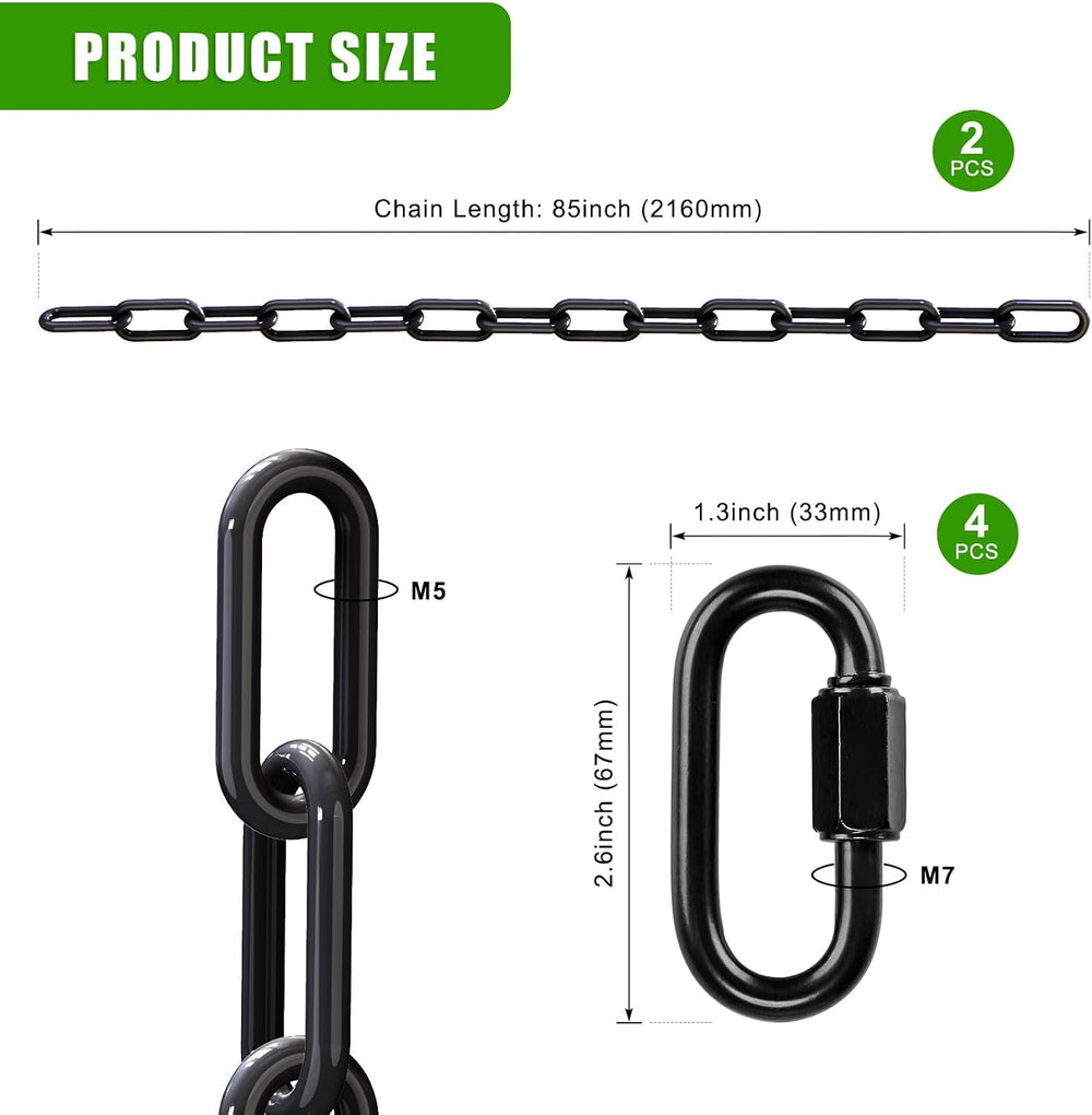 2Pcs 85" Heavy Duty Swing Chain with Hooks Porch Swing Chains
