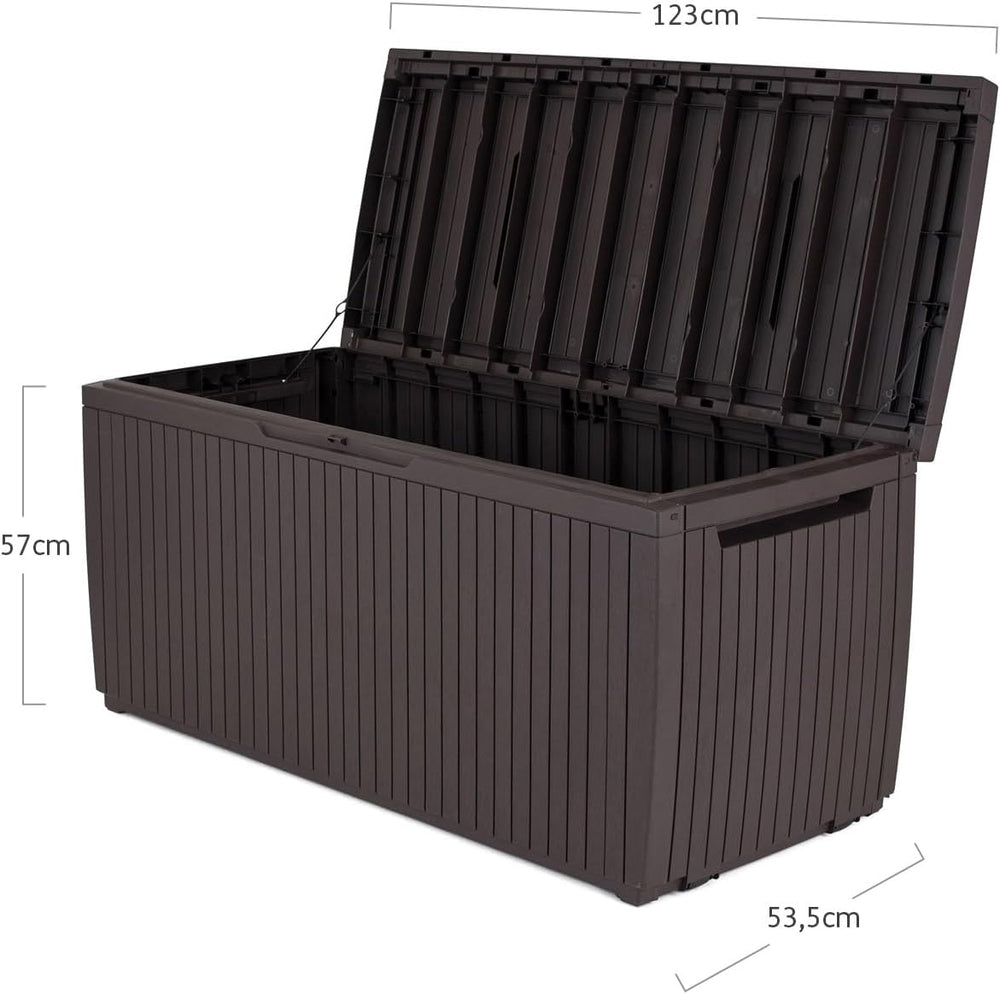Keter Cushion Box, Rainproof, Balcony Springwood Cushion Storage Box, Brown, ...