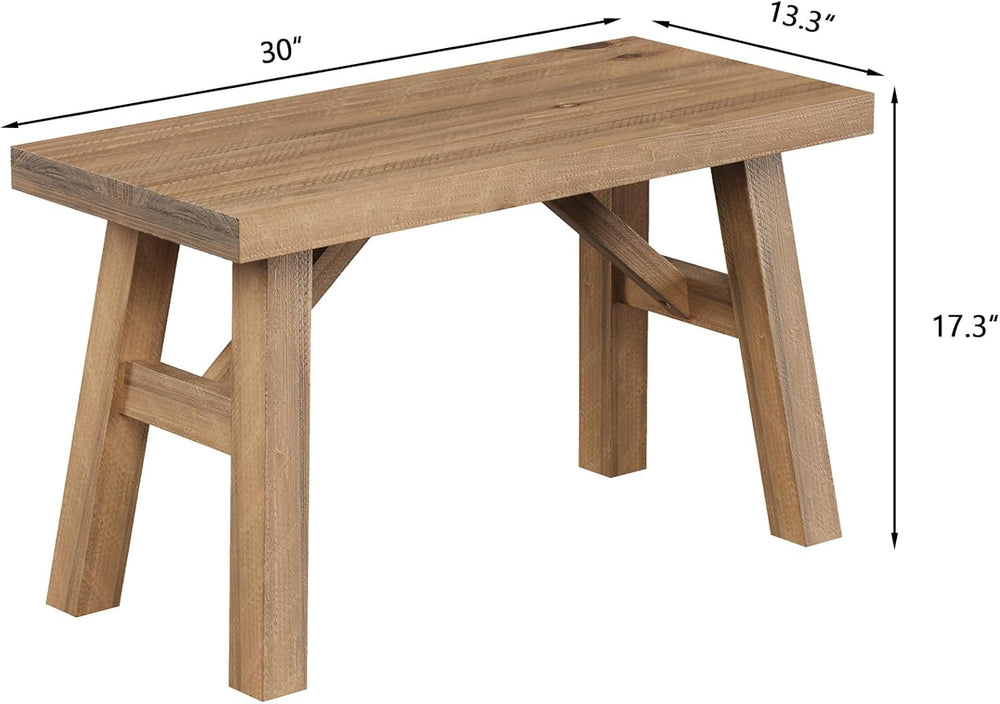 Wnutrees Sawmill Solid Wood Bench, 30" Farmhouse Entryway Bench, Natural