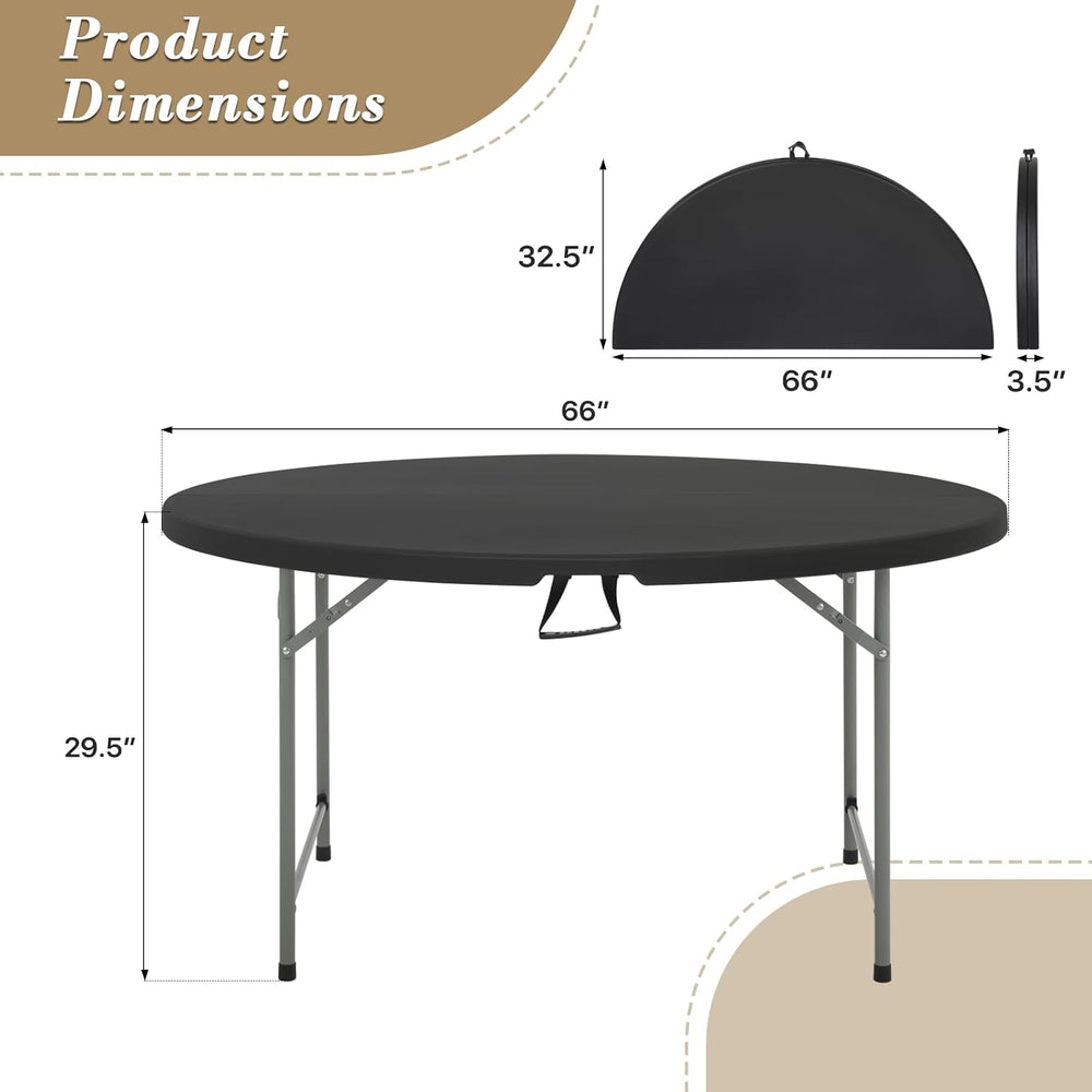 Athena Collection 66" Round Folding Table, Plastic Dining Table，Black
