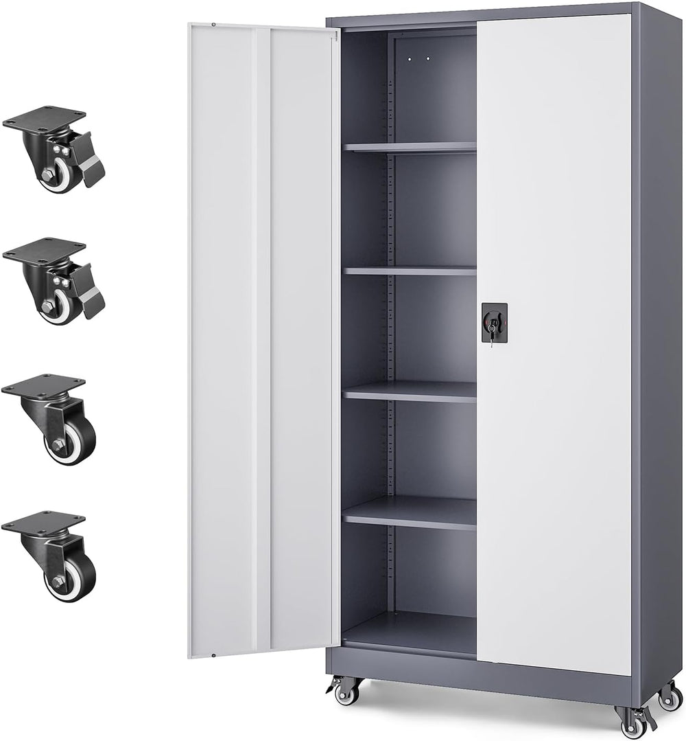 Metal Garage Storage Cabinets with Lock Door and Adjustable Shelves, Steel To...