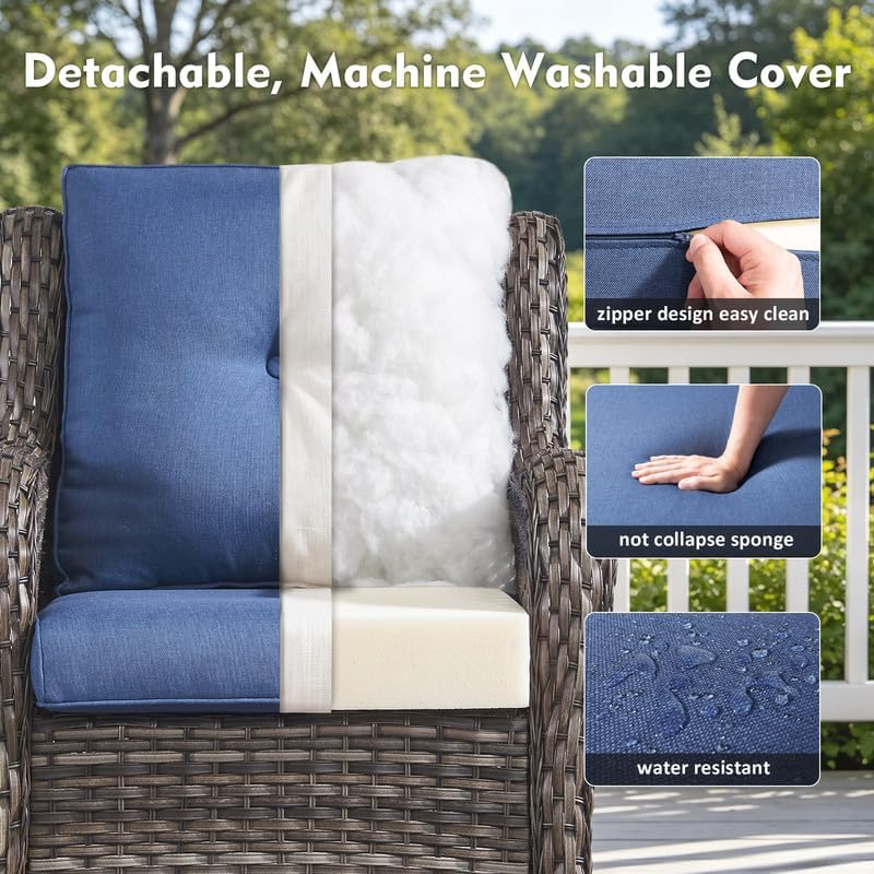 8 Piece Outdoor Wicker Conversation Set Furniture with Swivel Chairs, Blue