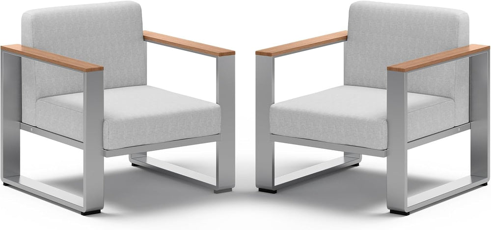 2 Pieces Outdoor Aluminum Armchair, Modern Patio Patio Furniture with Wide Se...