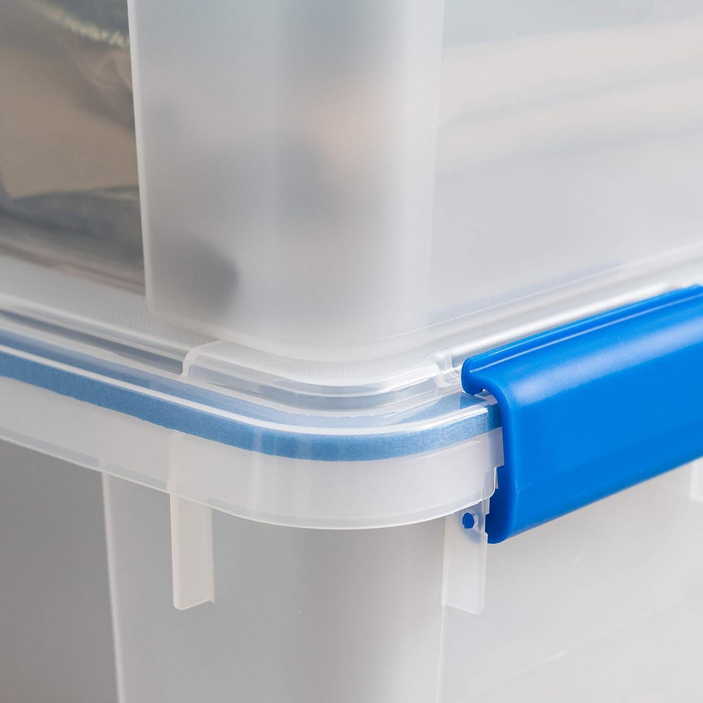 IRIS USA 3-Pack 60 Qt Storage Bins with Gasket Lids, Clear/Blue
