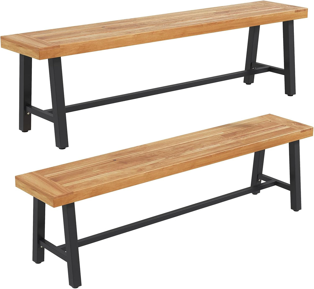 Outdoor Bench Garden Bench Set of 2, 63" Backless Acacia Wood Bench with...