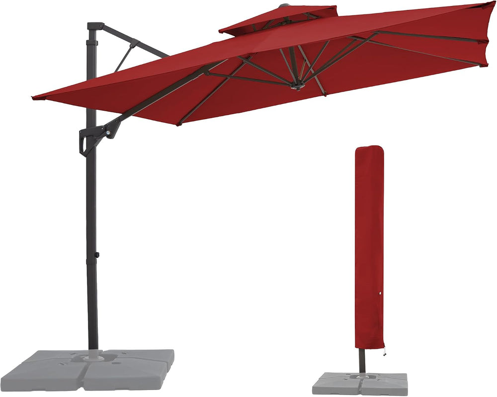 JEAREY 10x10 ft 2-Tier Cantilever Patio Umbrella, Outdoor Offset Umbrella