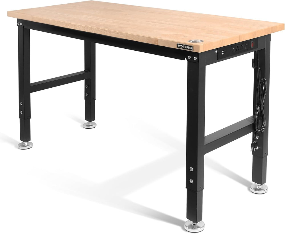 WORKPRO 48" Adjustable Workbench, Rubber Wood Top, 2000 LBS Capacity