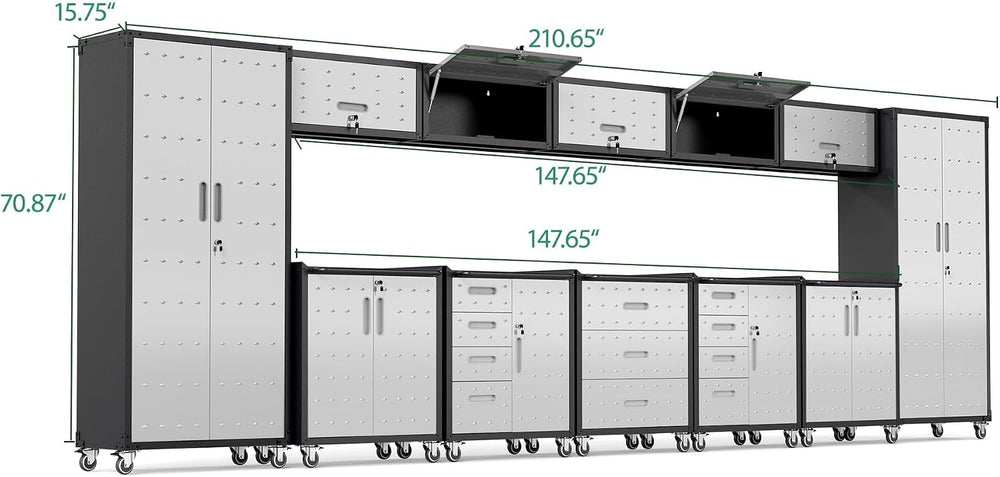 12-Piece Heavy Duty Steel Garage Cabinet System | All-in-One Modular Garage C...