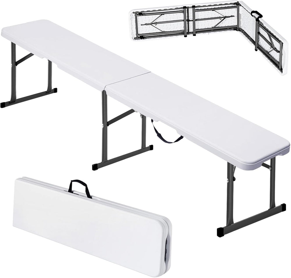VEVOR Plastic Folding Bench, 6ft Portable Folding Bench, Smooth High Density ...