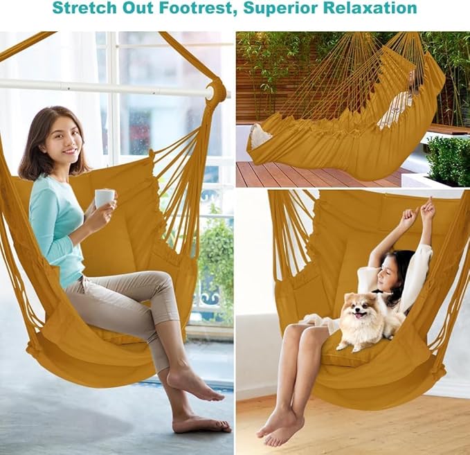 Outerman Hammock Chair, Hanging Chair with 3 Cushions and Foot Rest Support, ...