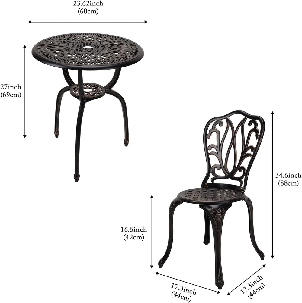 YKSY&YKSY 3-Piece Patio Bistro Furniture Set Cast-Aluminum Bistro Table S...