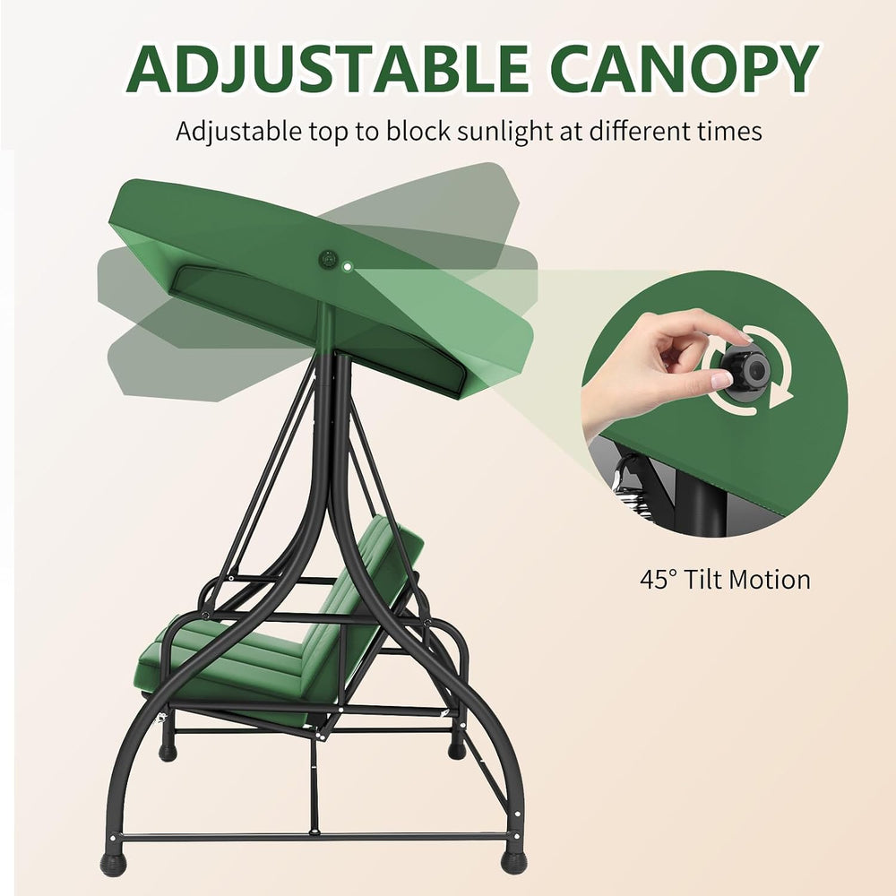 3-Seat Outdoor Porch Swing Glider with Adjustable Canopy, Patio Swings Bed wi...