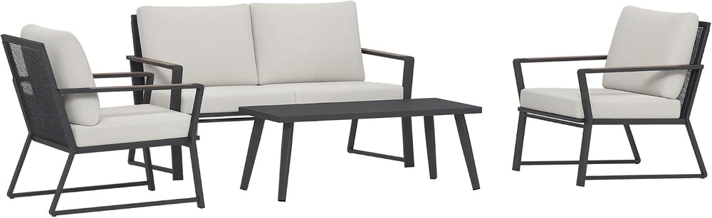 Outsunny 4 Piece Patio Furniture Set, Aluminum Conversation Set, Outdoor Gard...