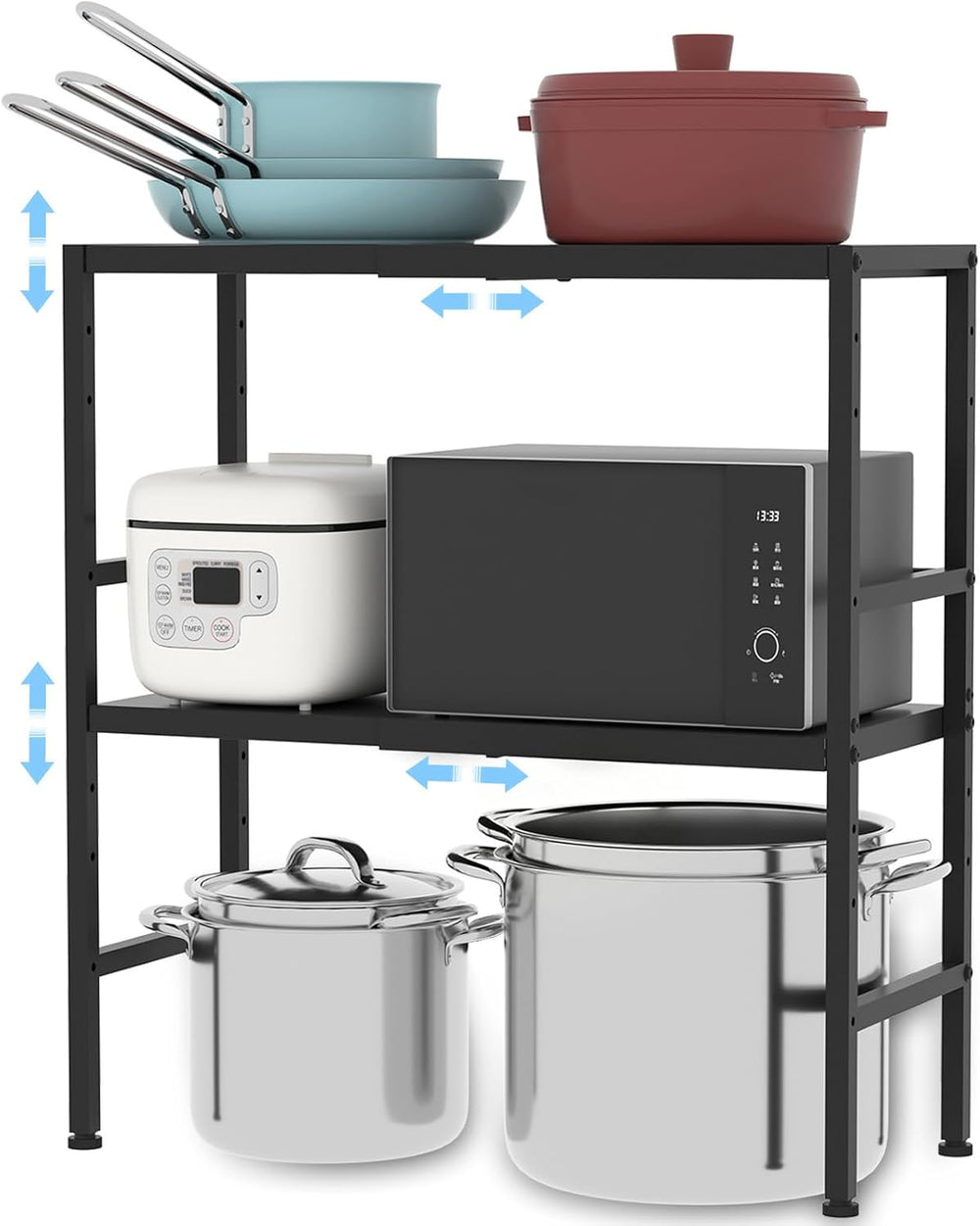 2-Tier Expandable Metal Storage Shelves, 150LBS Heavy Duty Shelving Units and...
