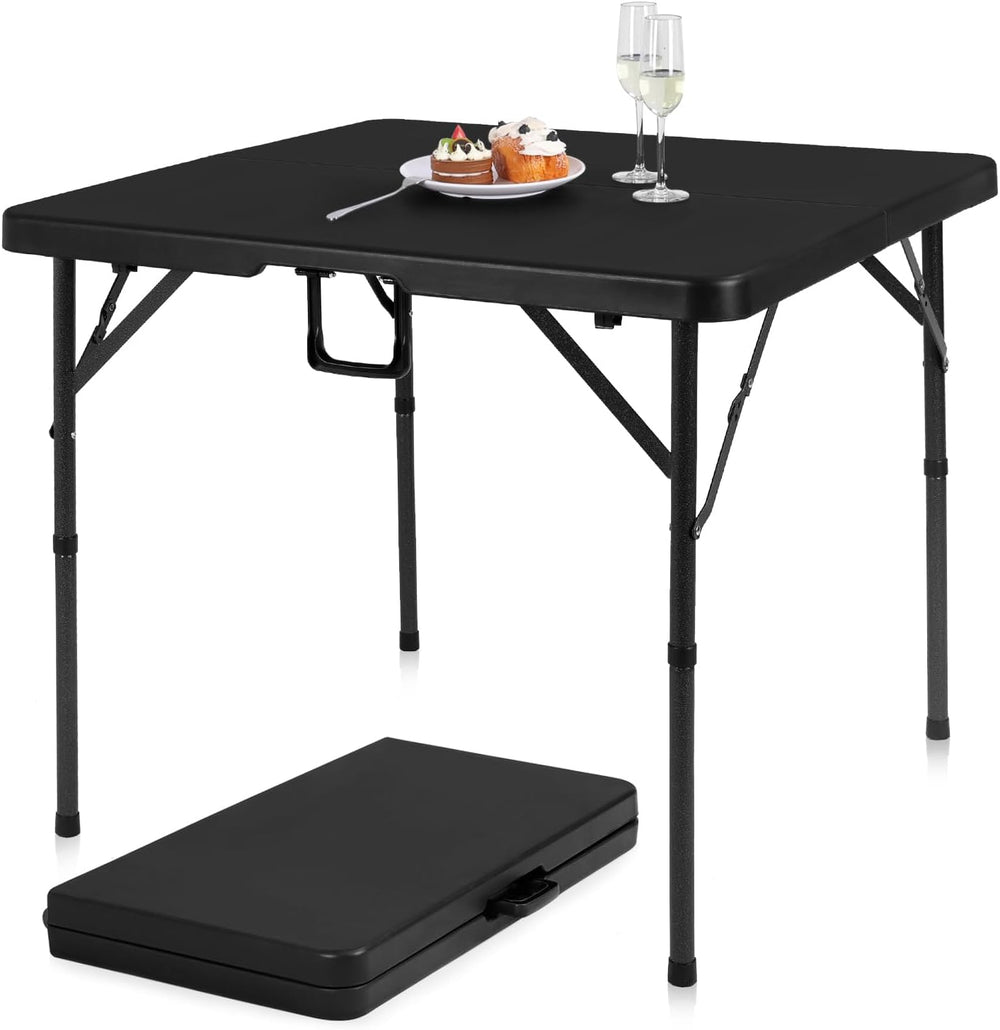 pollilar 34" Folding Card Table Square Portable with Detachable Legs Black