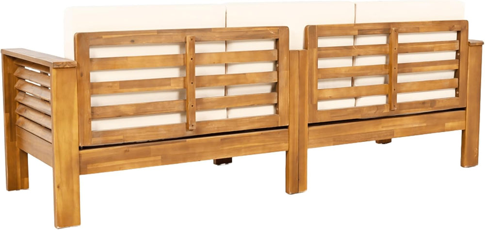 Merax 3 Piece Acacia Wood Patio Furniture Set, Outdoor Sectional Sofa Set wit...