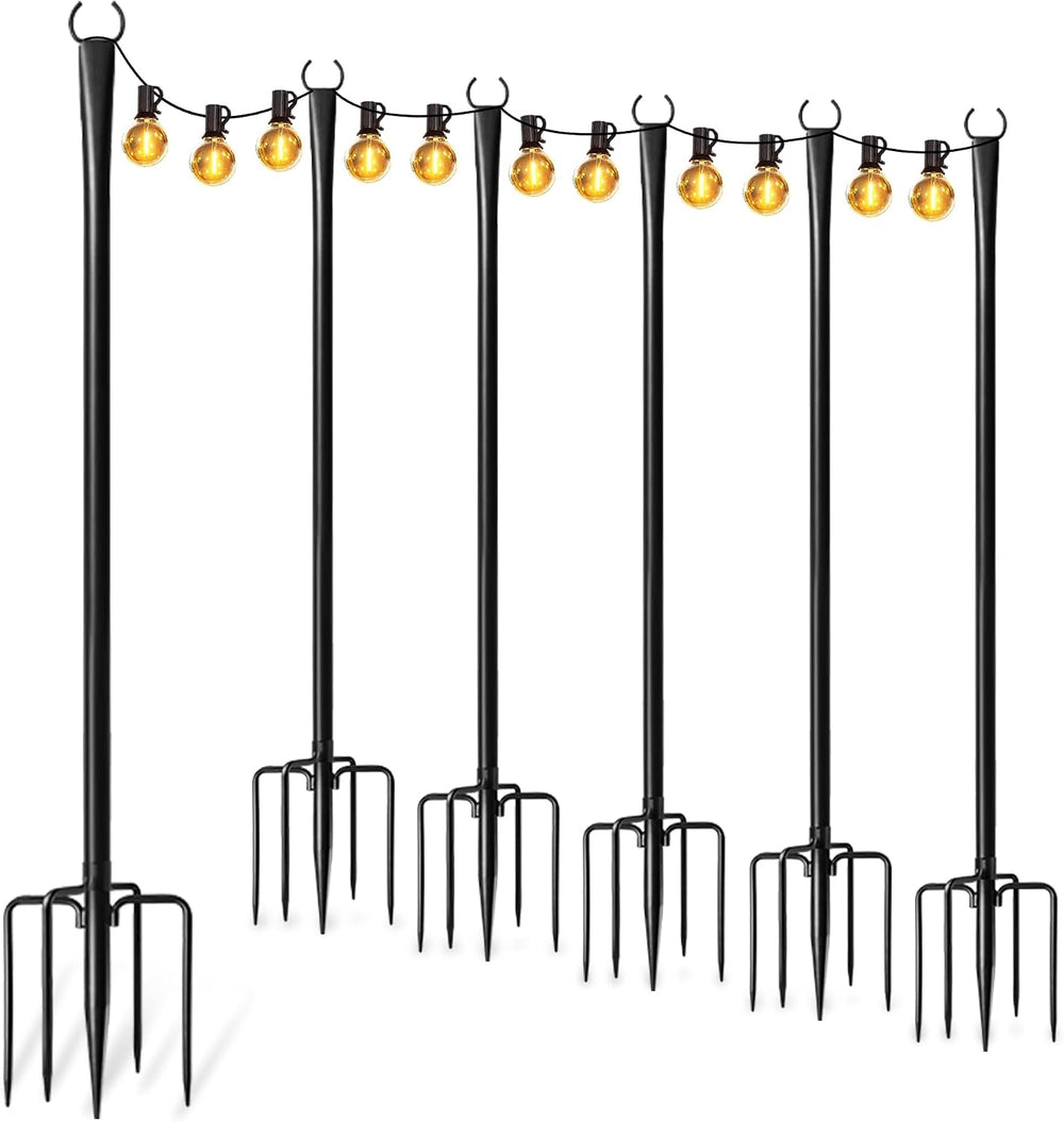 6 Pack String Light Poles for Outside, Adjustable Metal Patio Light Poles