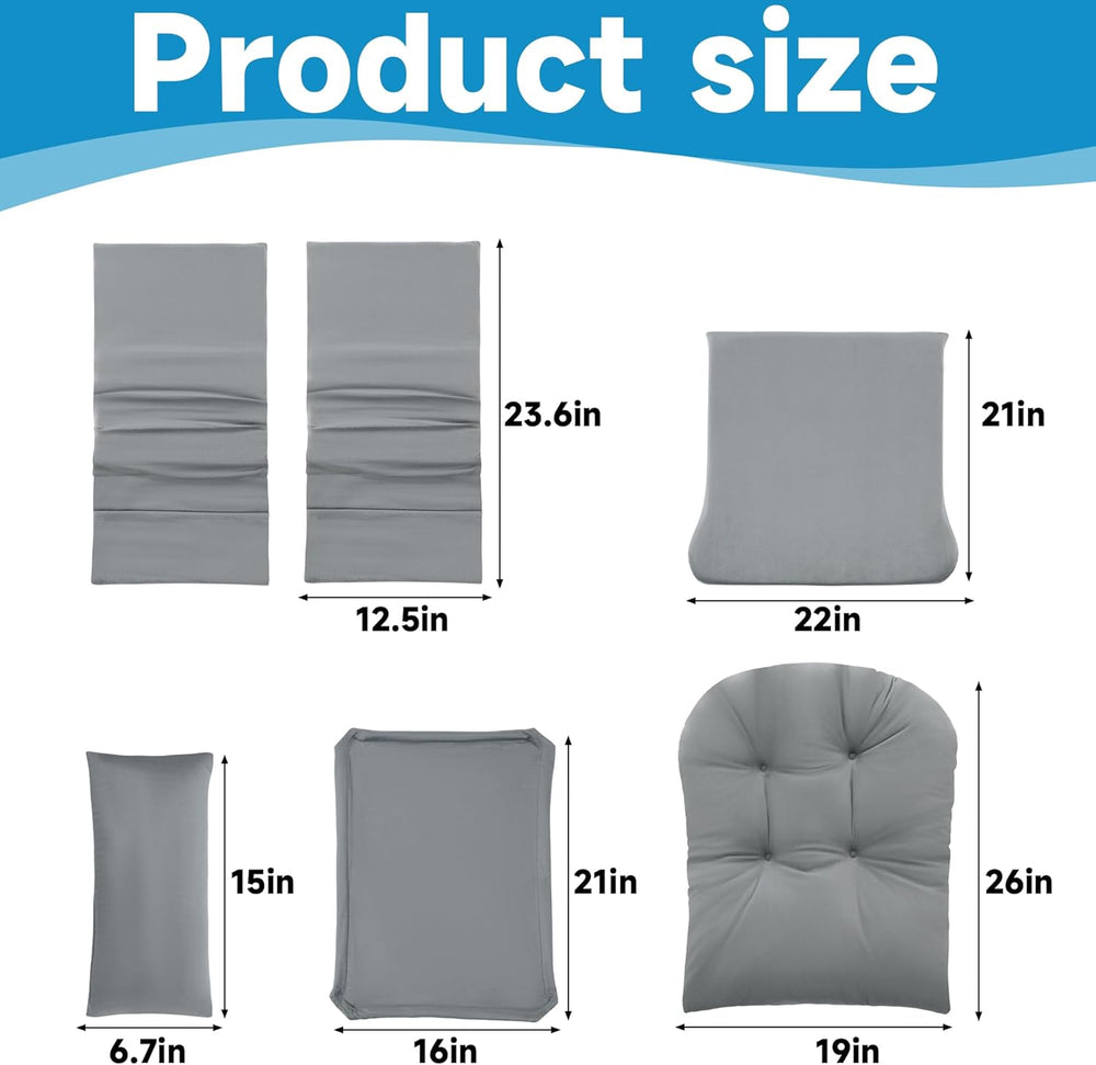 MABOZOO 6 PCS Glider Rocker Replacement Cushions with Storage Side Pocket,Foa...