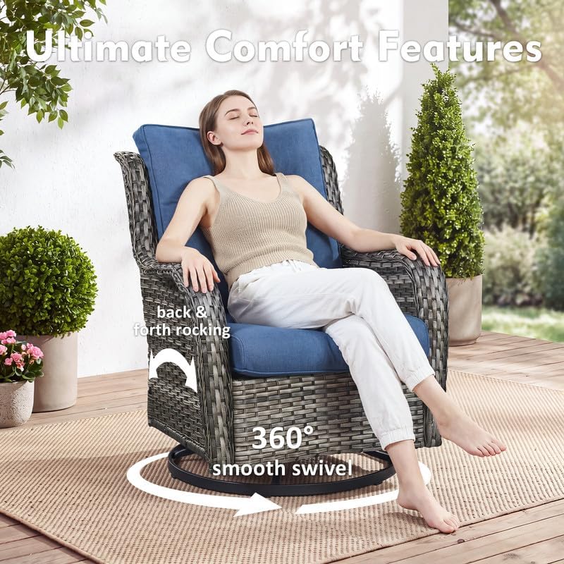 8 Piece Outdoor Wicker Conversation Set Furniture with Swivel Chairs, Blue