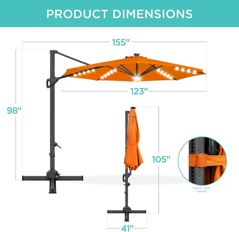 Best Choice Products 10ft Solar LED Cantilever Patio Umbrella, 360-Degree Rot...
