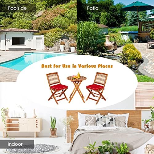 ORALNER 3-Piece Acacia Wood Folding Patio Bistro Set, Small Outdoor Balcony F...