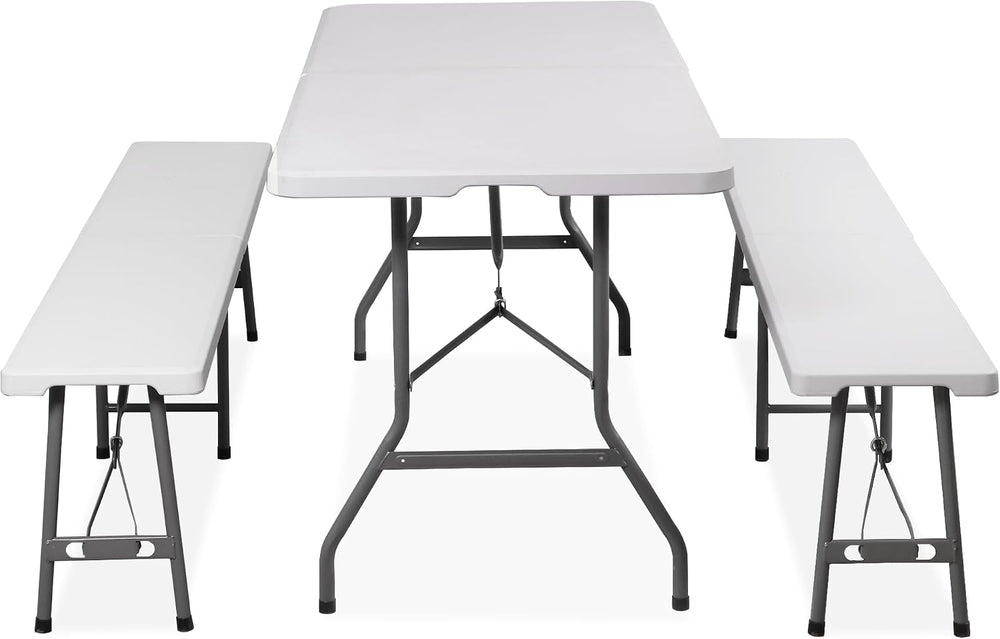 SUPER DEAL Folding Table Set with 2 Benches, 6 FT Camping Picnic Table Set, O...