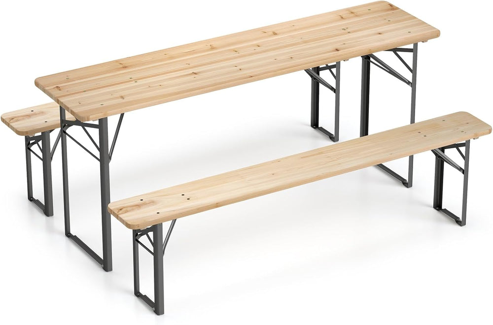 COSTWAY Folding Wood Picnic Table with Benches Set for 4-6 People