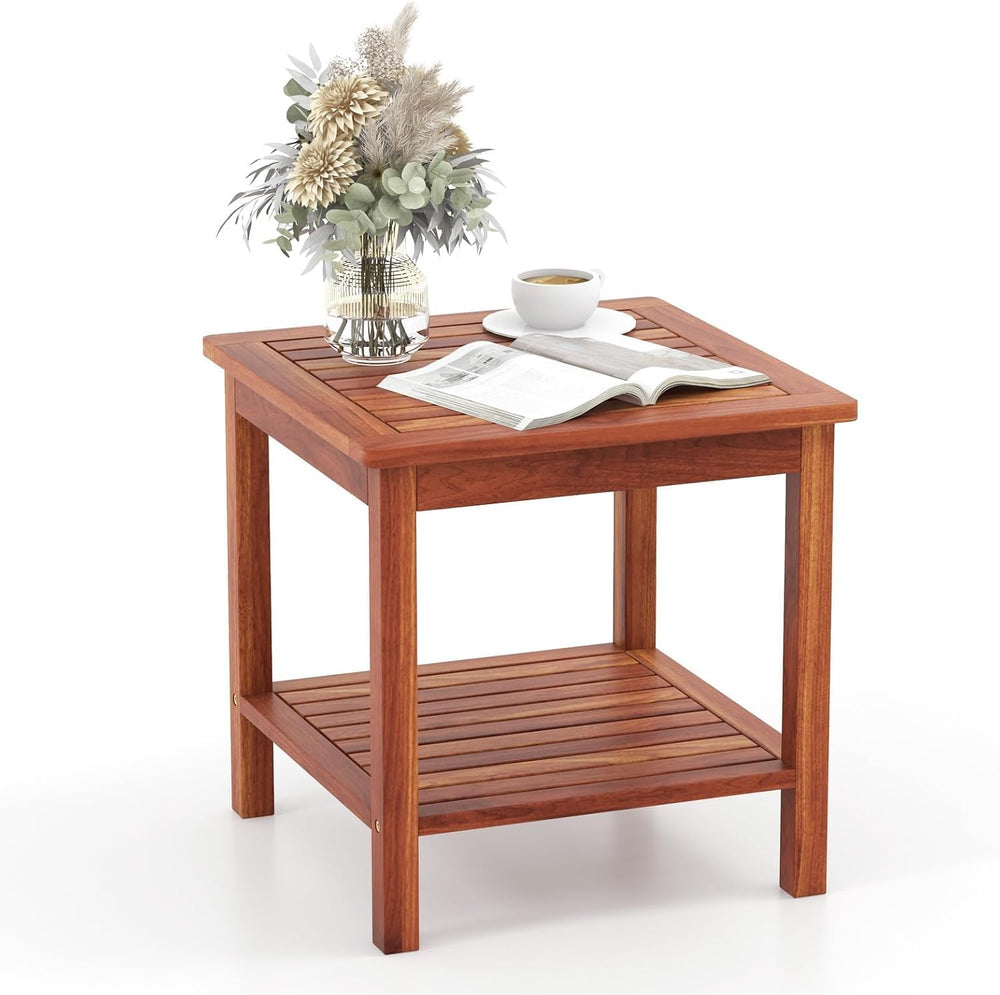 HAPPYGRILL Adirondack Outdoor Side Table Patio 2-Tier Square End Table, Acaci...