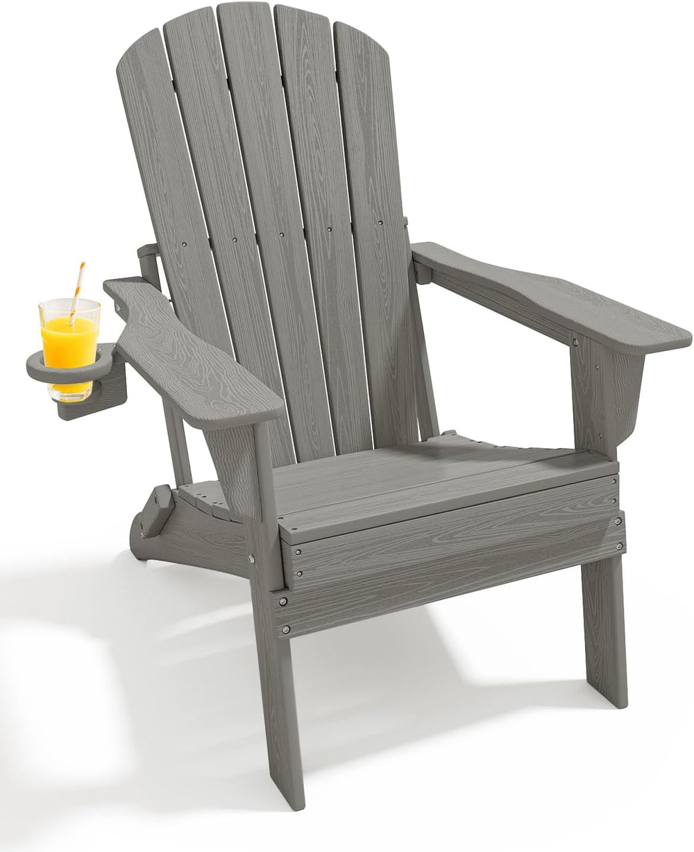 HDPE Folding Adirondack Chair with Cup Holders, Grey