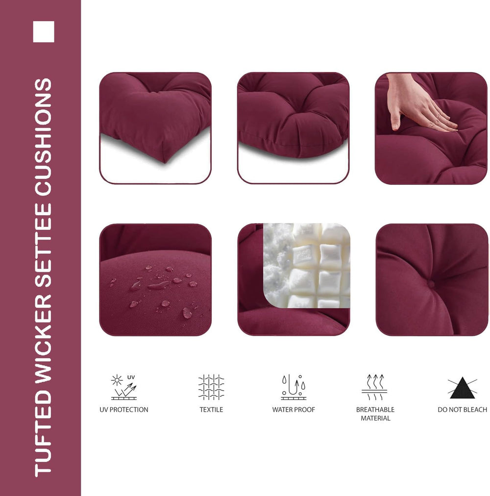 Outdoor Wicker Chair Cushions 3 Pieces, Burgundy