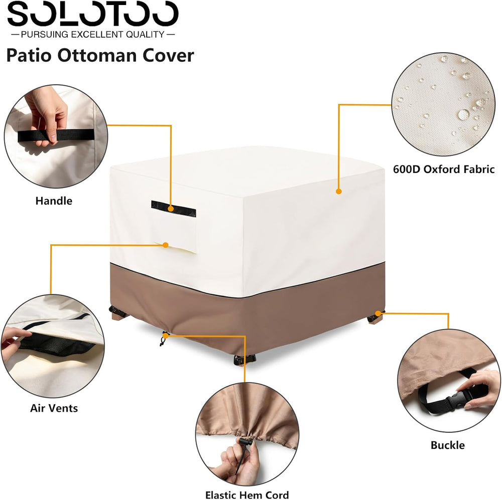 Outdoor Ottoman Cover Waterproof, 32" W x 32" D x 18" H