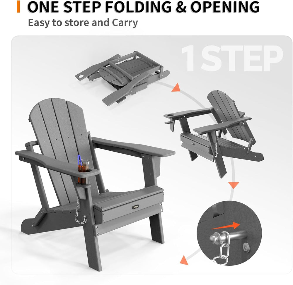 VINGLI Plastic Adirondack Chairs Set of 4, Folding with Cup Holder, Waterproo...