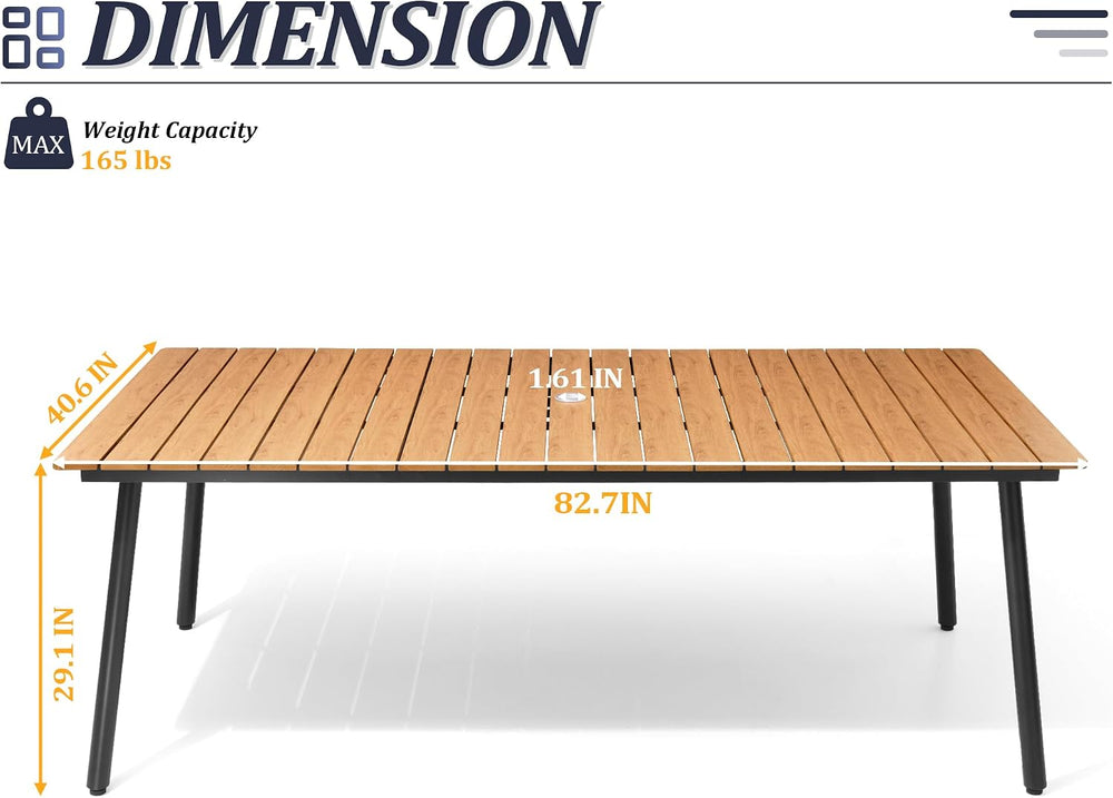 83" Patio Outdoor Dining Table for 8 Person with Wood-Grain Top